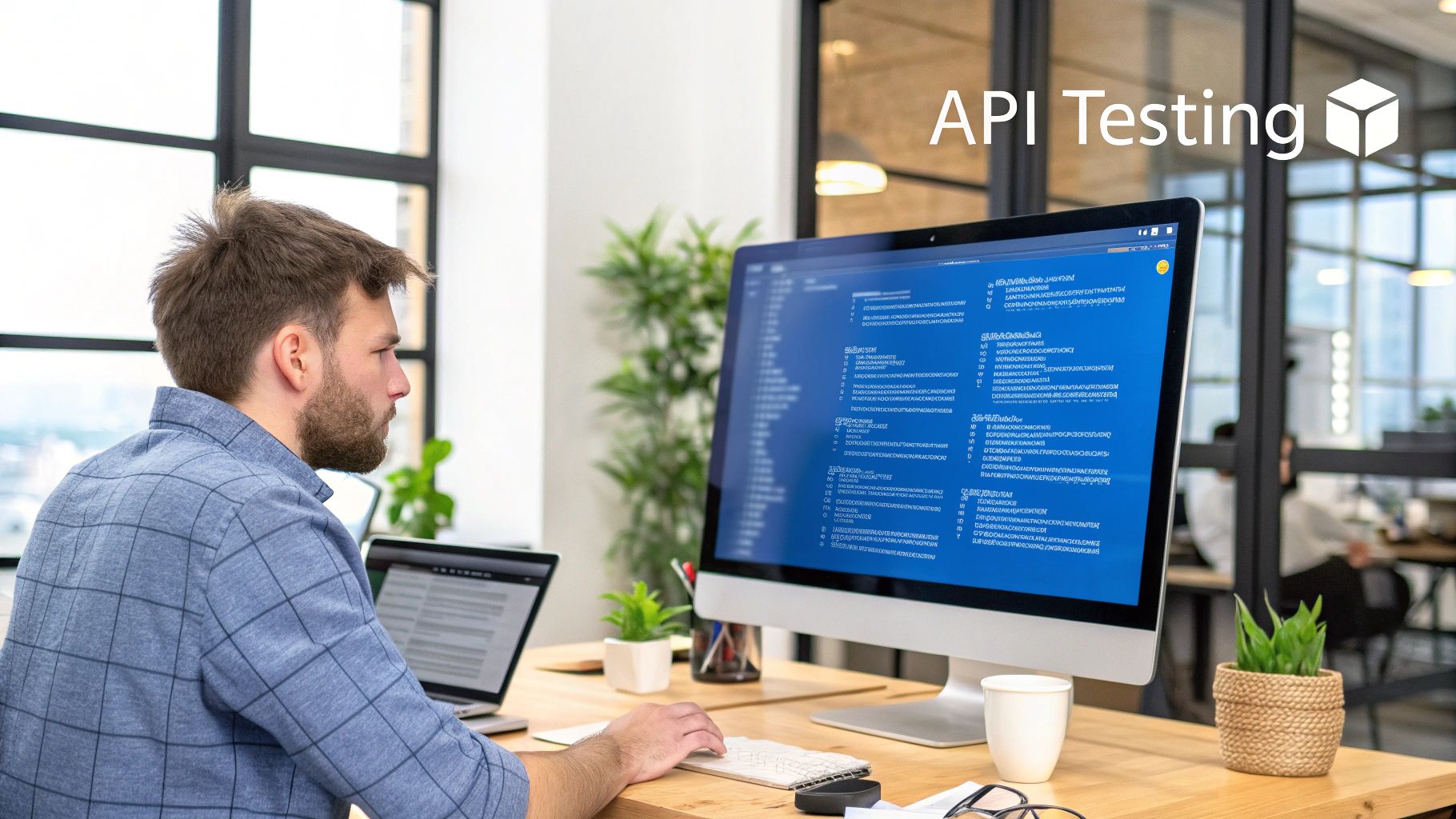 A developer looking at a complex diagram of API connections, looking slightly overwhelmed.