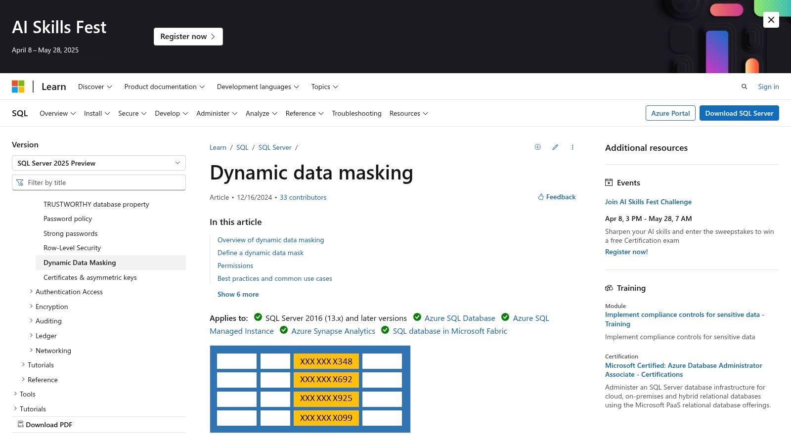 Microsoft SQL Server Data Masking