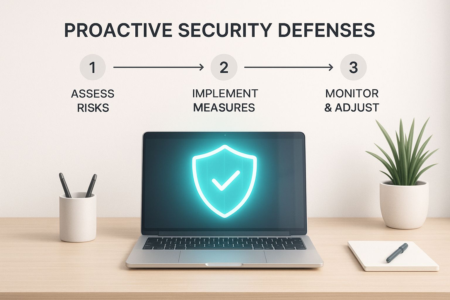 Illustration of a Security Incident Response Plan acting as a digital shield, showing the six phases and insider-risk alerts powered by ethical AI.