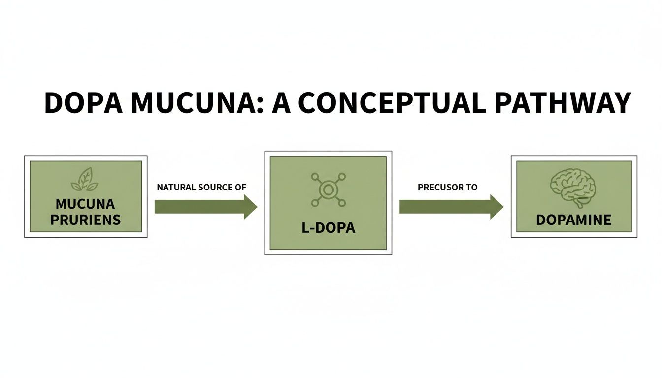 Conceptual pathway illustrating Mucuna Pruriens as a natural source of L-Dopa, a precursor to Dopamine.