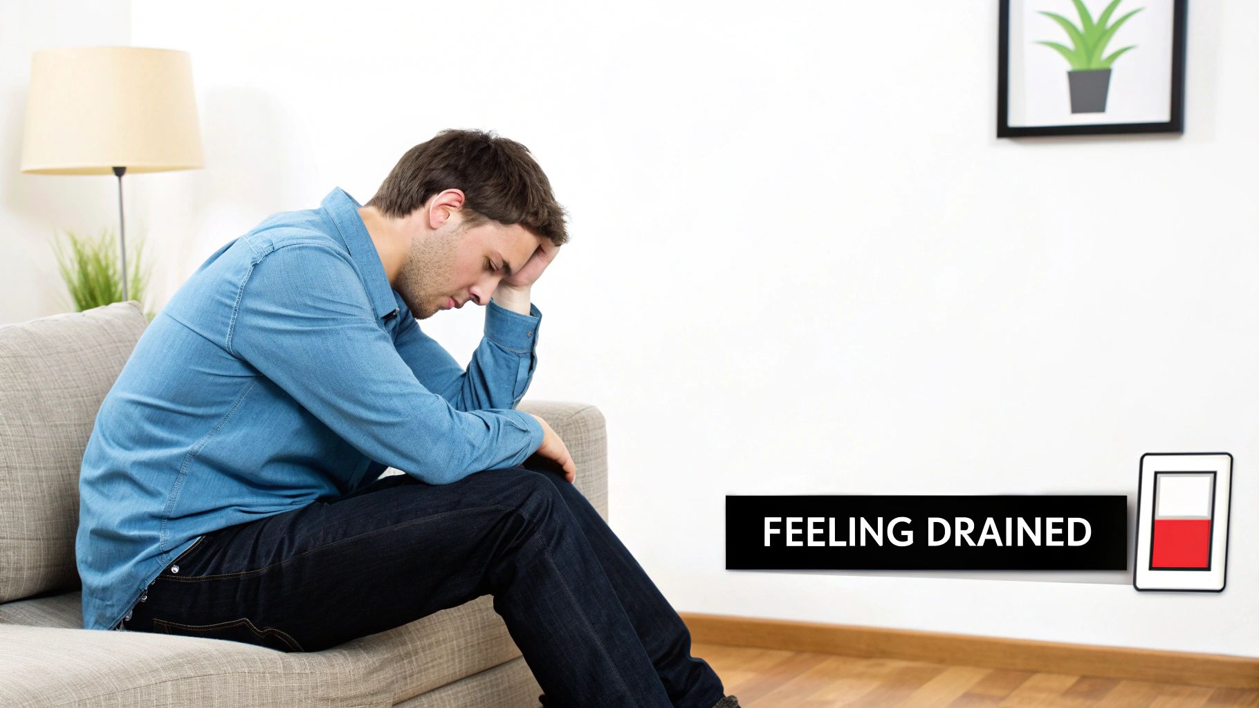A person looking tired and drained while sitting at a desk with a laptop.