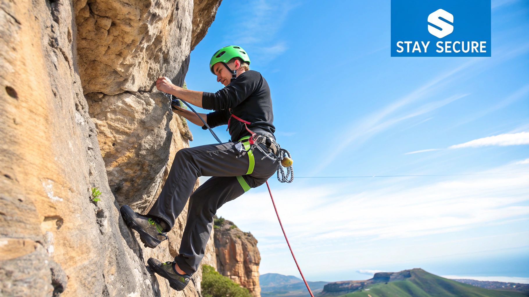 A climber's gear laid out on a rock, ready for an adventure in Tasmania.