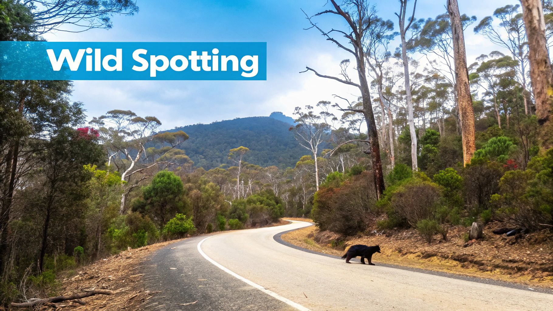 A wild Tasmanian devil foraging in the undergrowth at dusk in Cradle Mountain-Lake St Clair National Park.