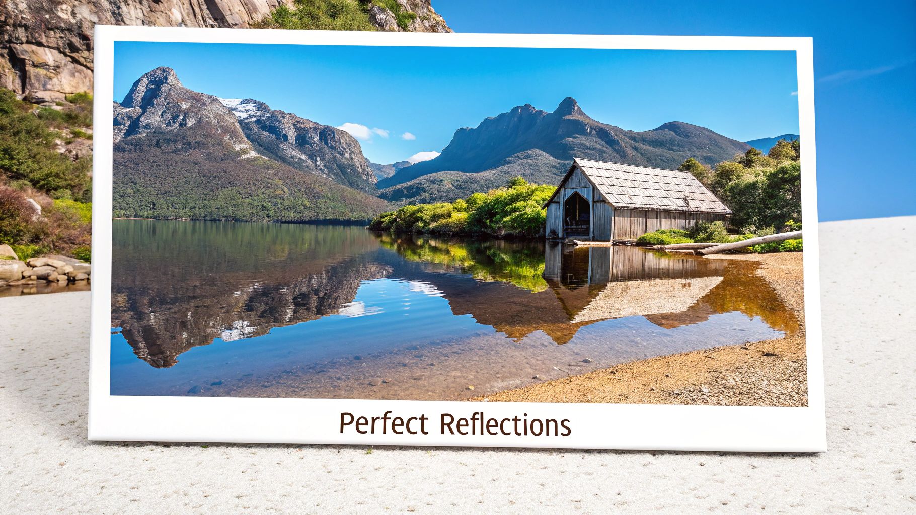 A serene view of Dove Lake with the iconic Cradle Mountain in the background.
