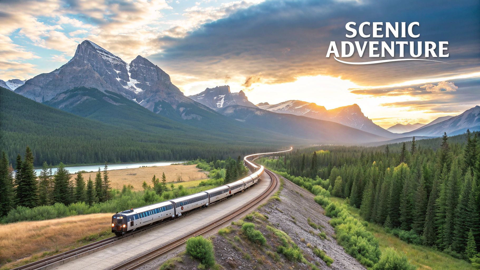 Amtrak's California Zephyr passing through a scenic mountain range.