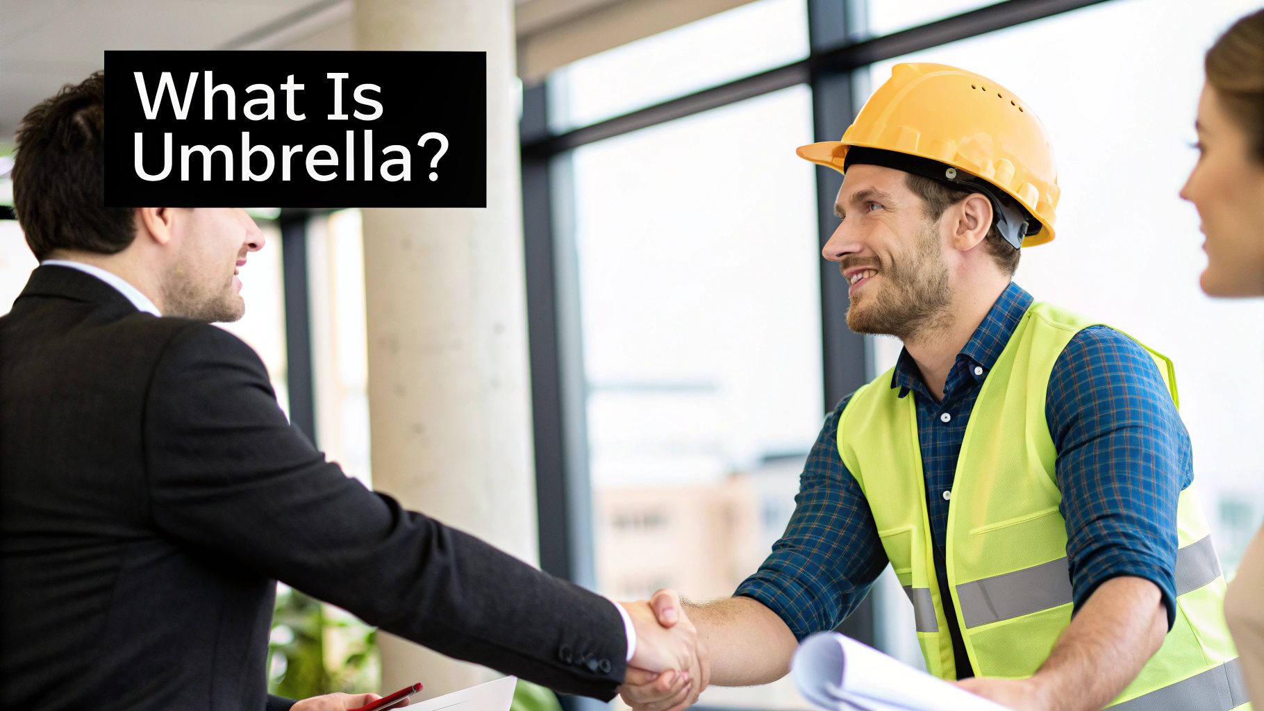 A professional explaining a chart to a contractor, symbolising how an umbrella company works