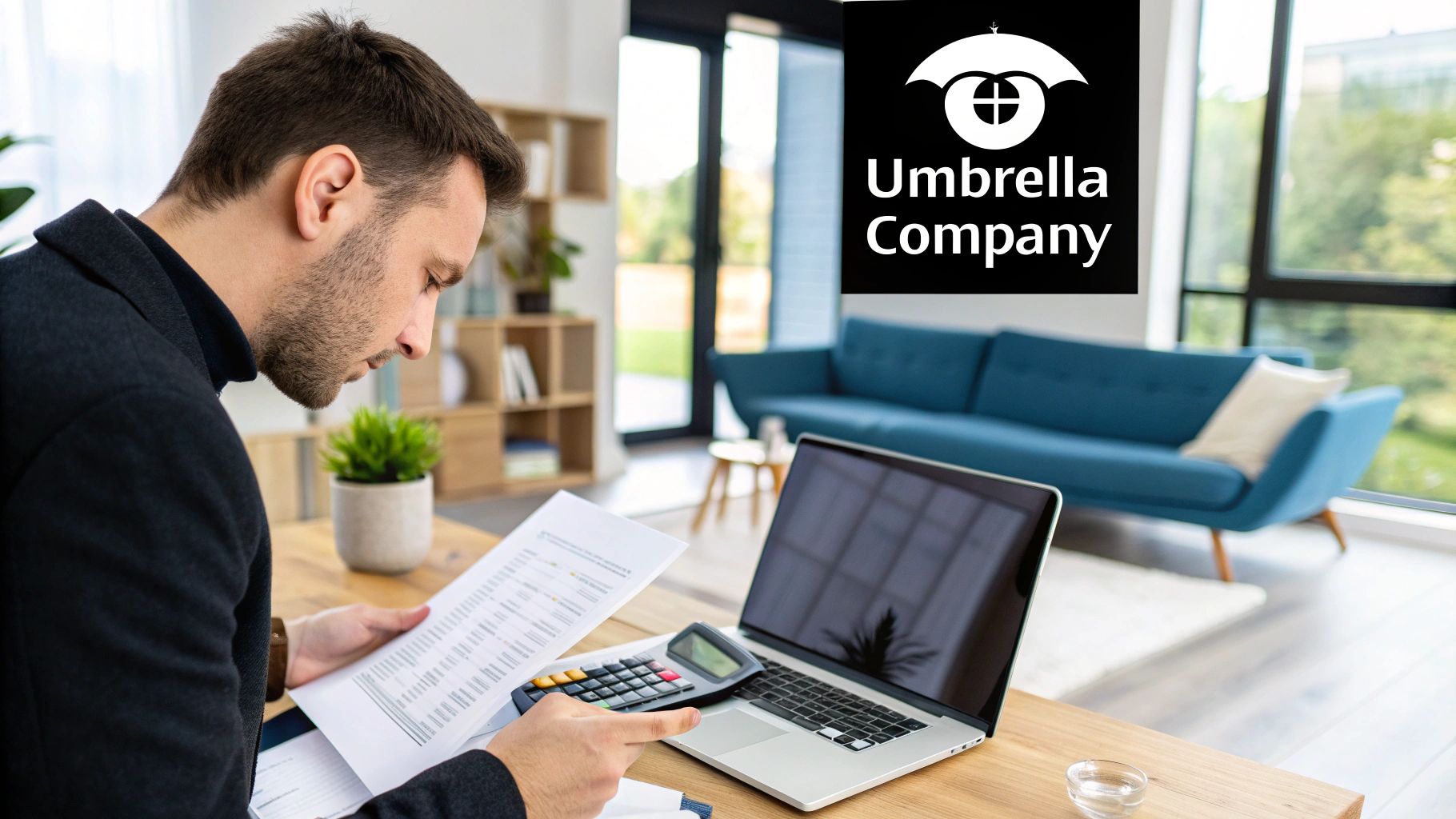 A professional discussing IR35 with a contractor, with charts and documents on the table.