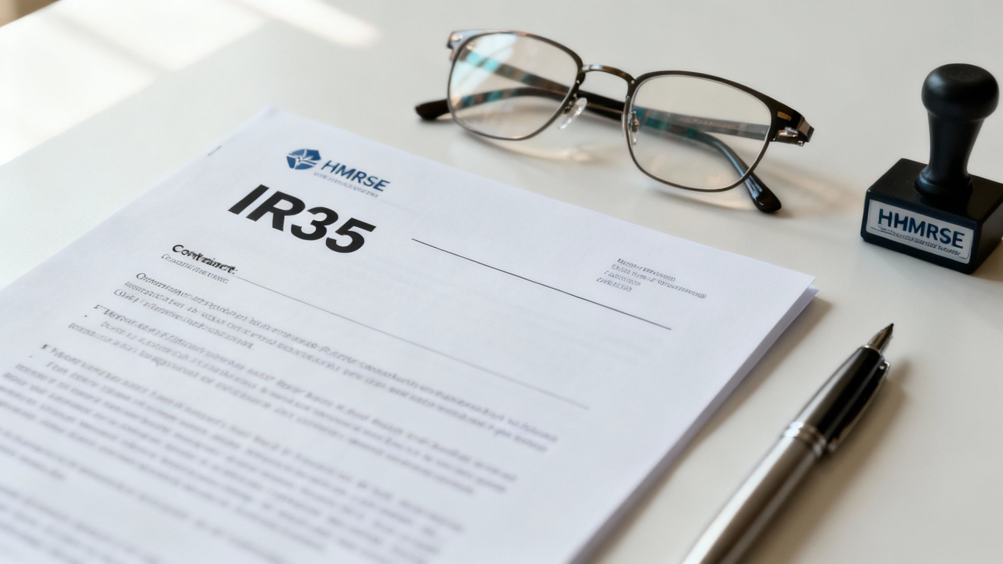 A magnifying glass hovering over legal documents, representing the scrutiny of IR35 legislation.