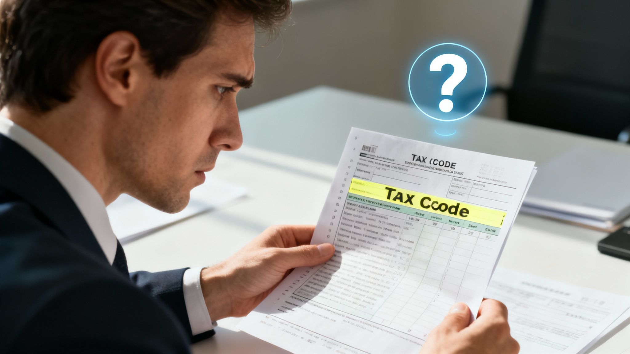 A person looking thoughtfully at a laptop screen showing tax forms and charts.
