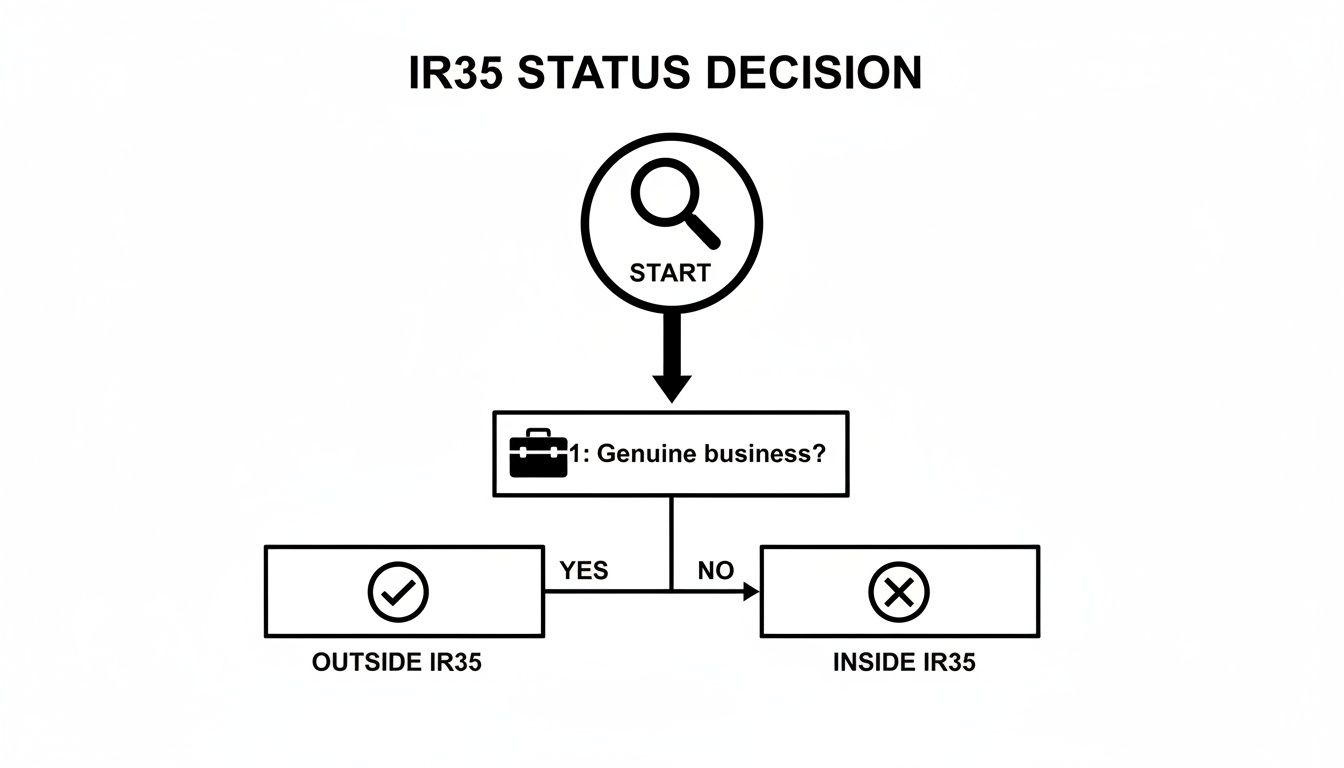 Flowchart illustrating the IR35 status decision based on whether a business is genuine.