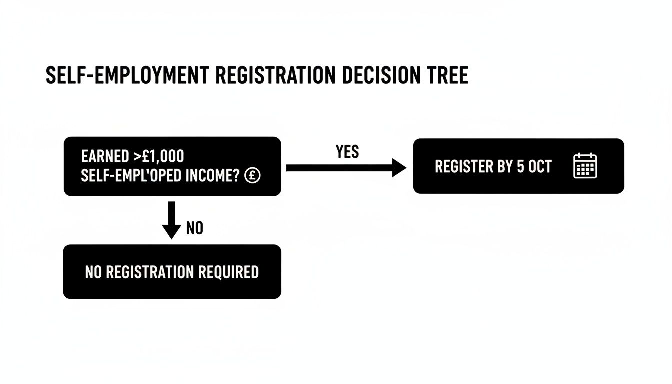 Decision tree for self-employment registration based on an income threshold of £1,000.