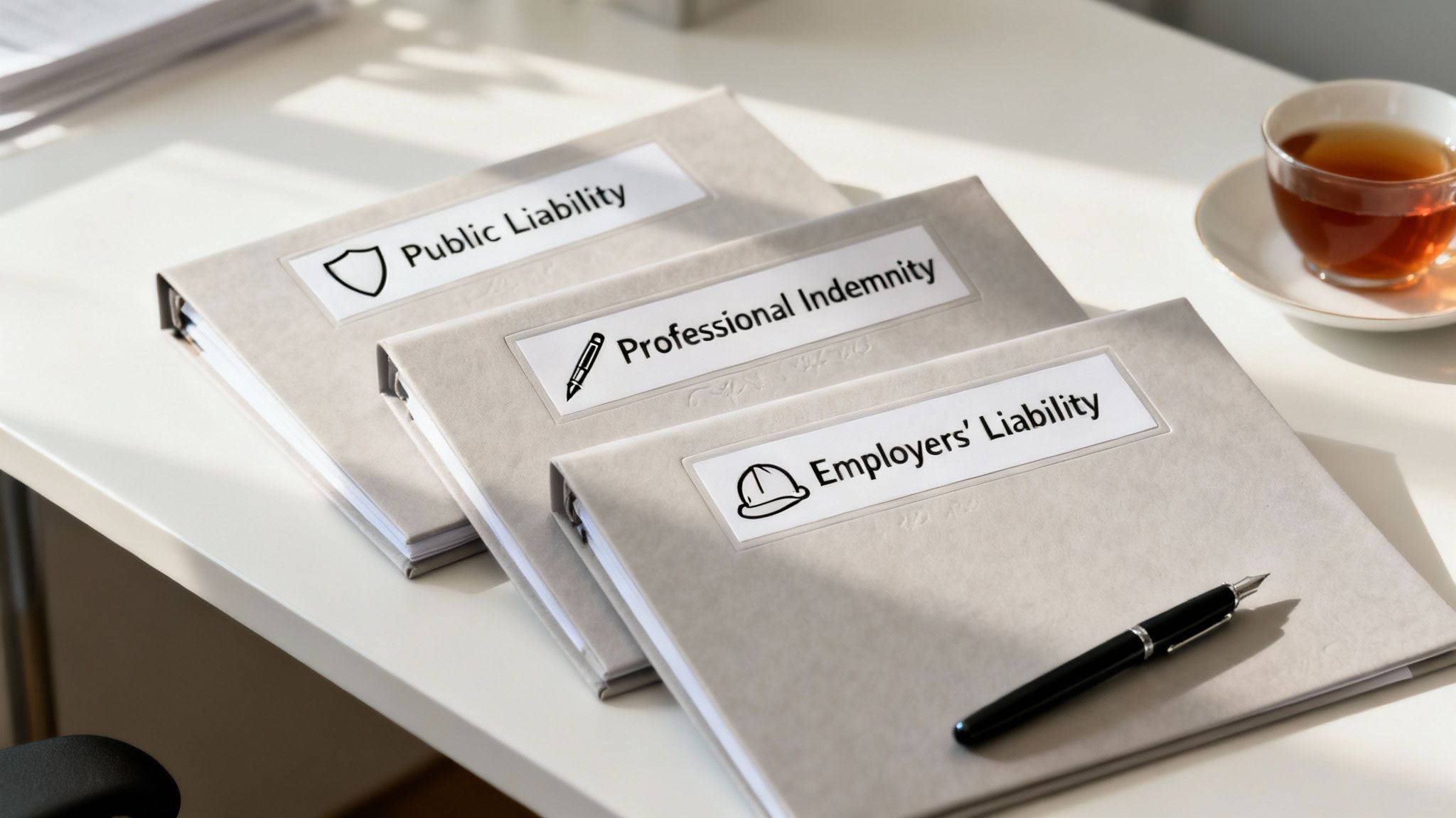 A contractor reviewing an insurance policy document at a desk