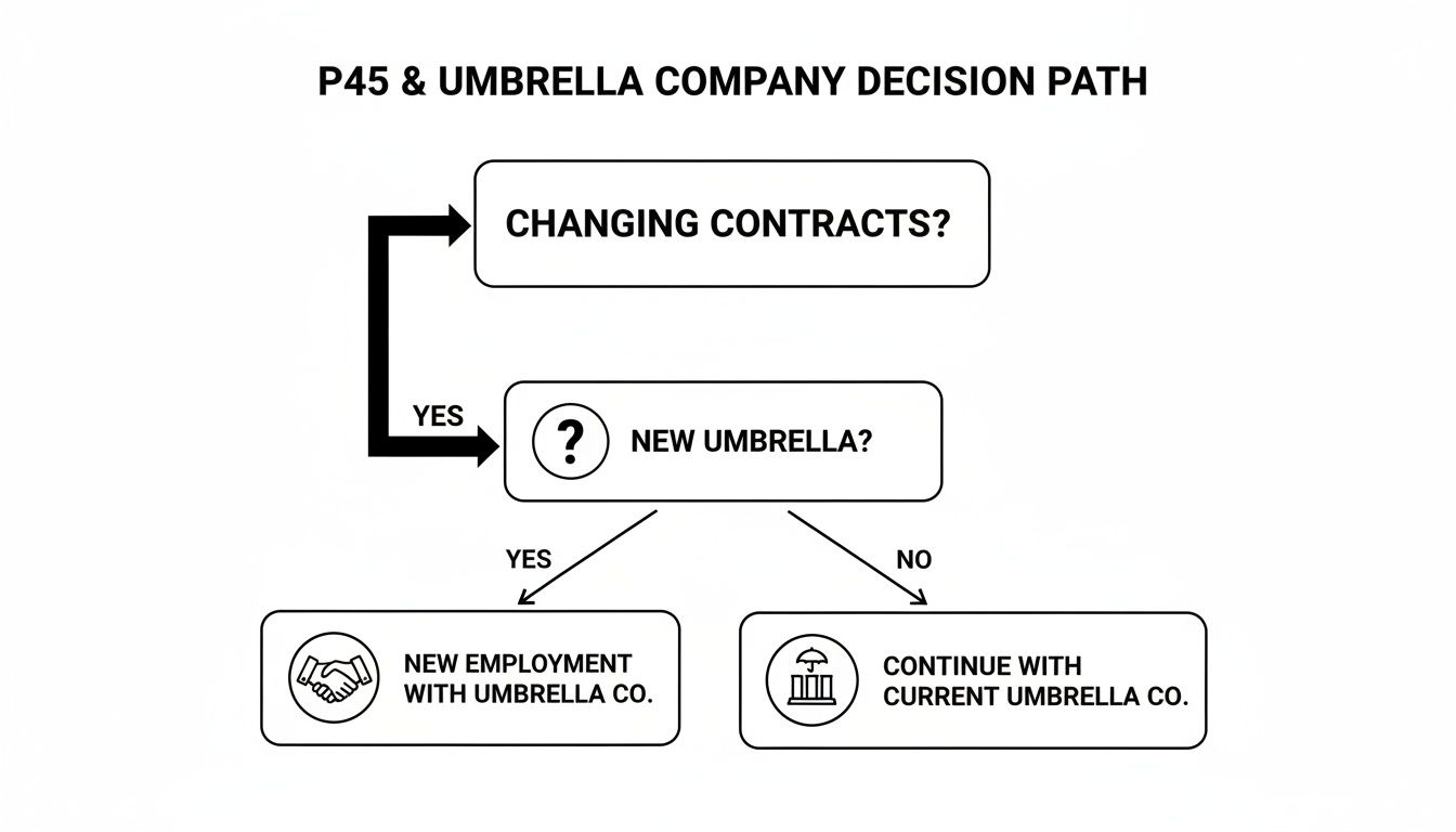 Flowchart outlining the decision path for P45 and umbrella company changes.