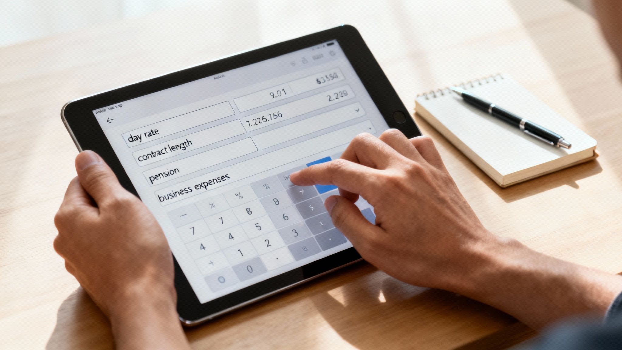 A person using a calculator to review their finances.
