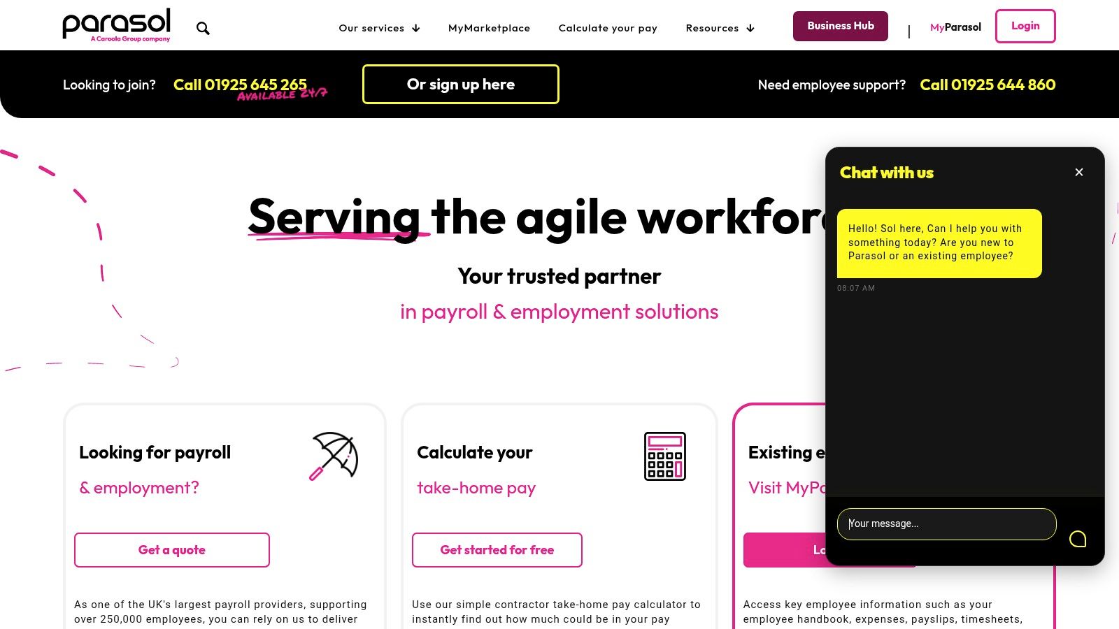 A screenshot of the Parasol Group website homepage, highlighting its professional design and clear navigation.