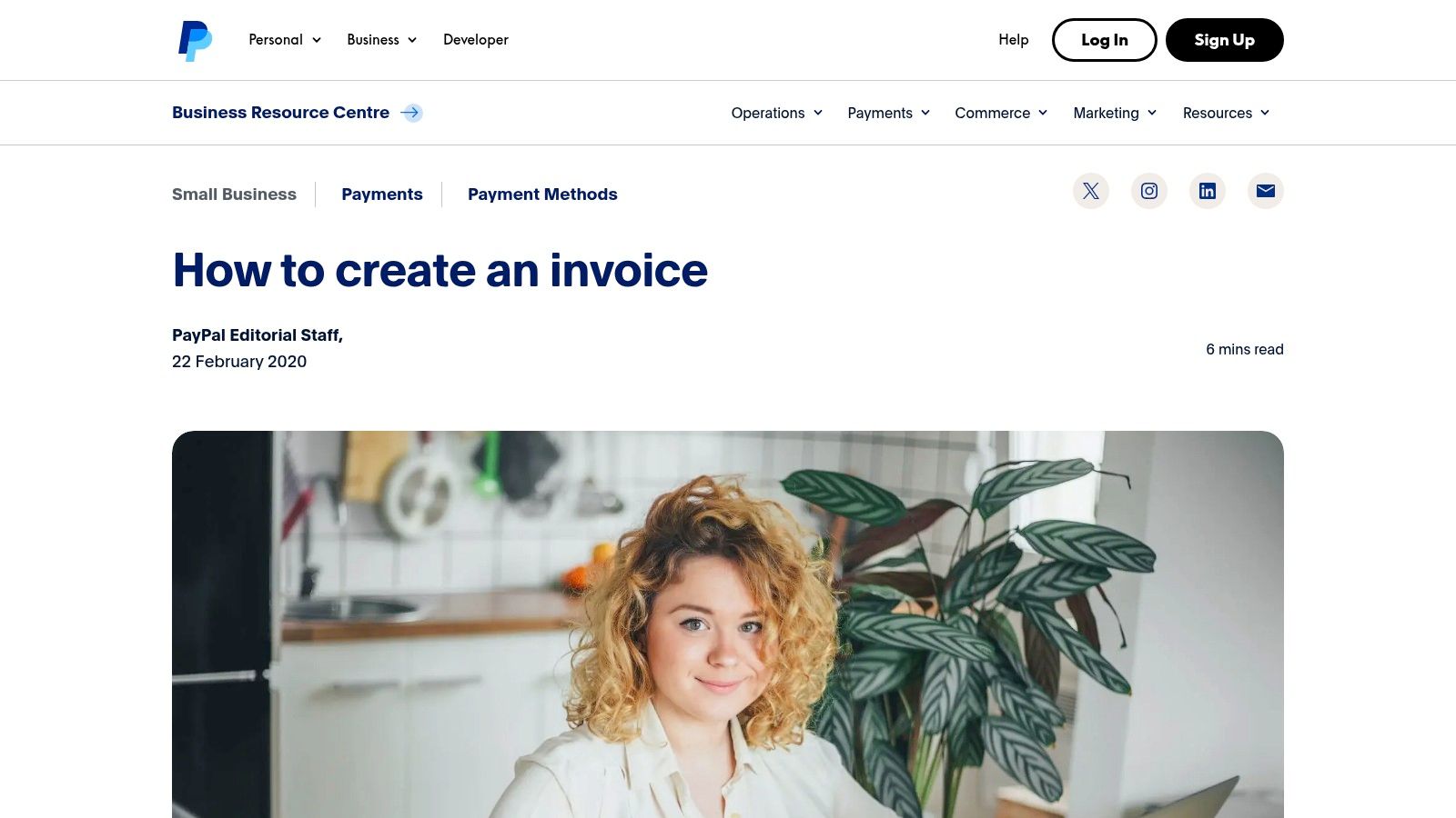 A user creating a new invoice within the PayPal platform, showing fields for recipient details, items, and payment terms.