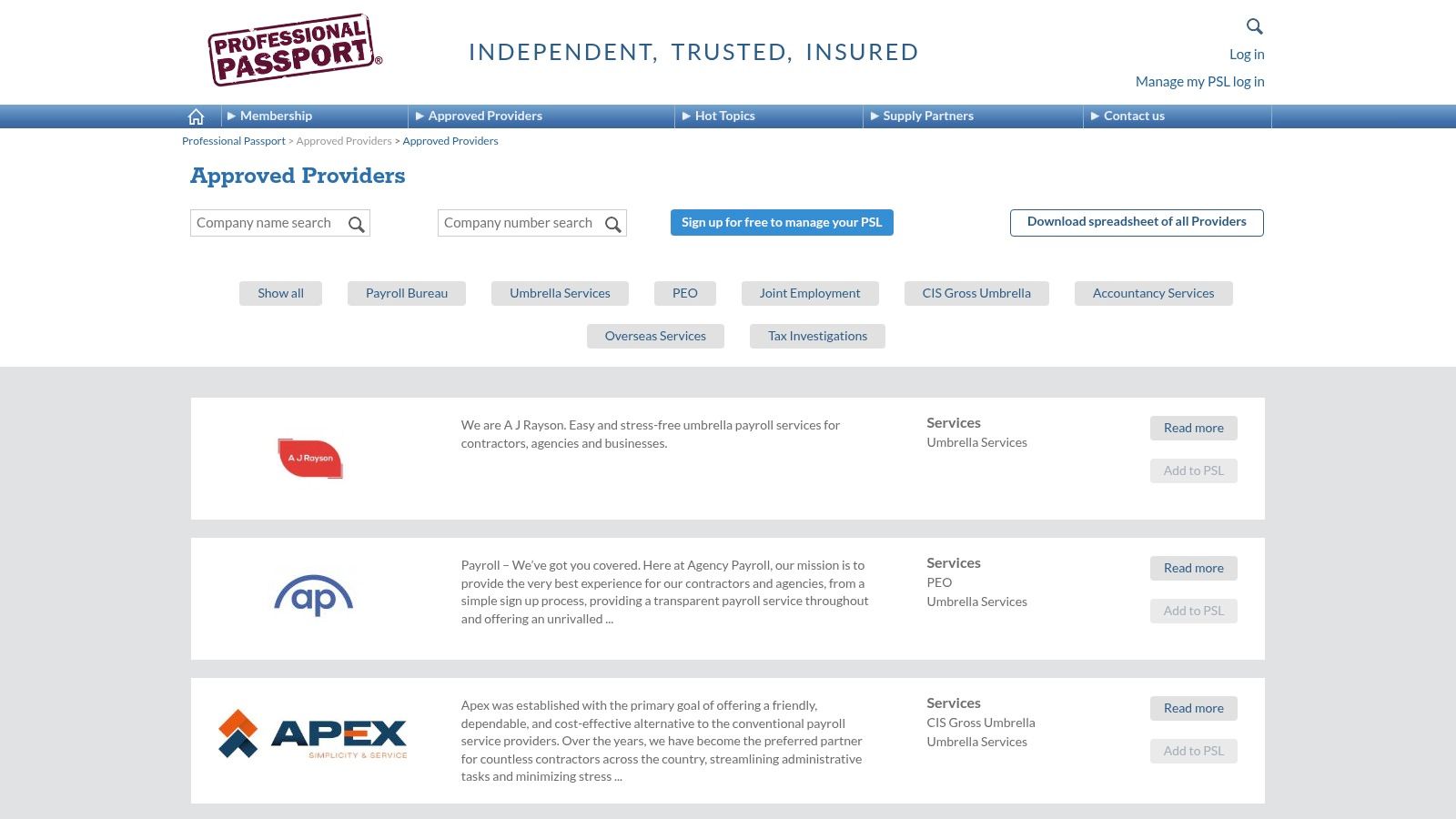 Professional Passport – Approved Providers