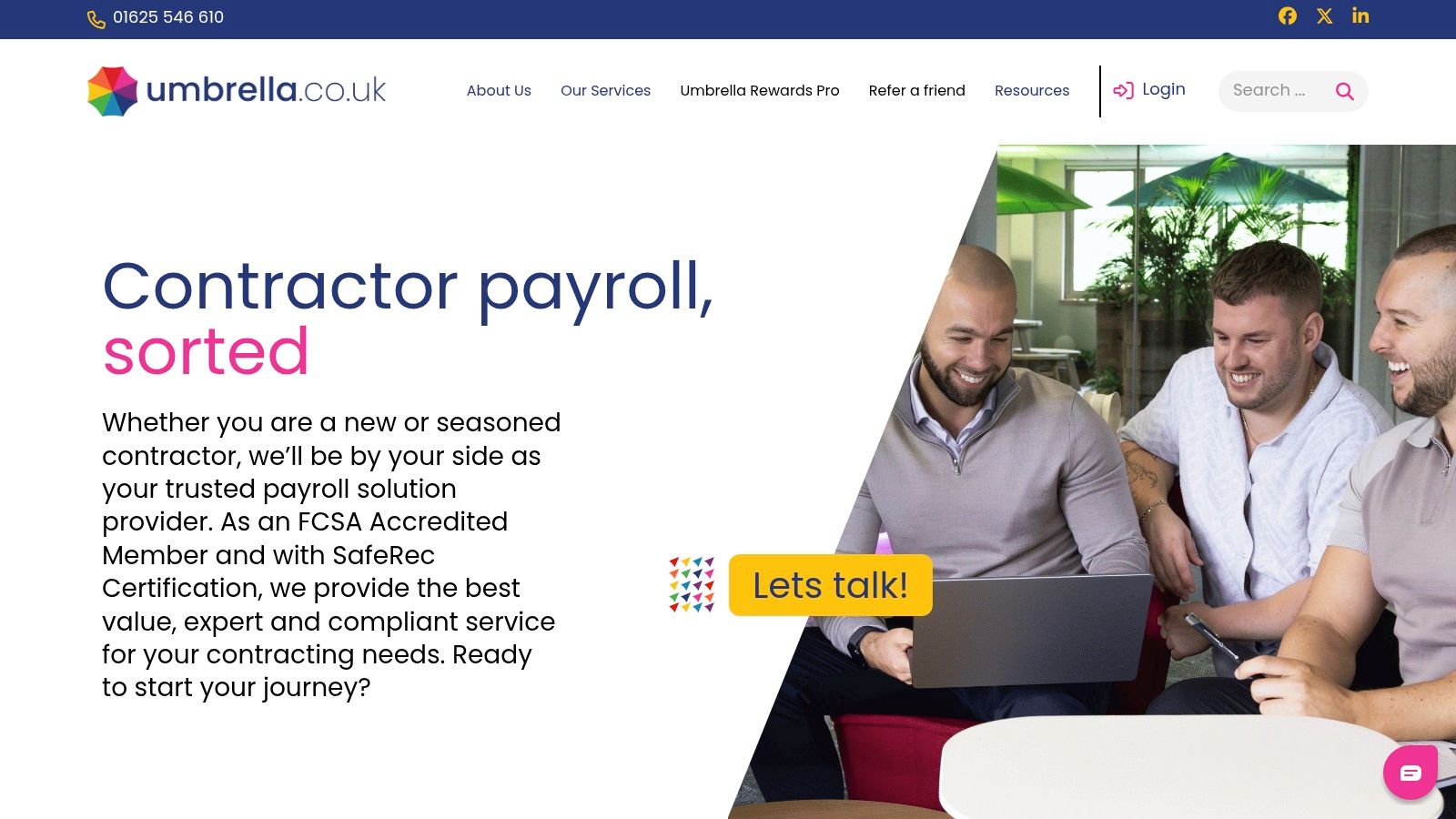 A screenshot of the Umbrella.co.uk website, showcasing its user-friendly interface.