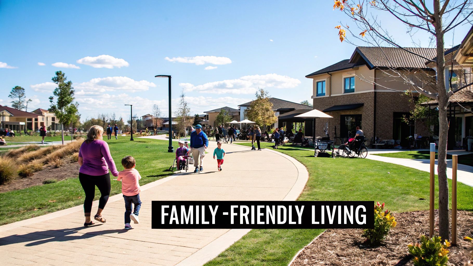 A scenic view of a park and waterway in Plano, Texas.