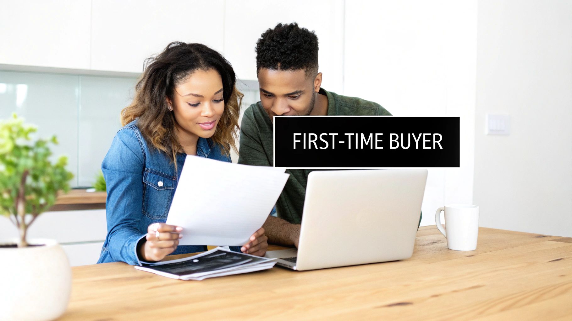 A professional real estate agent guiding a client through home financing options in a modern Dallas office.