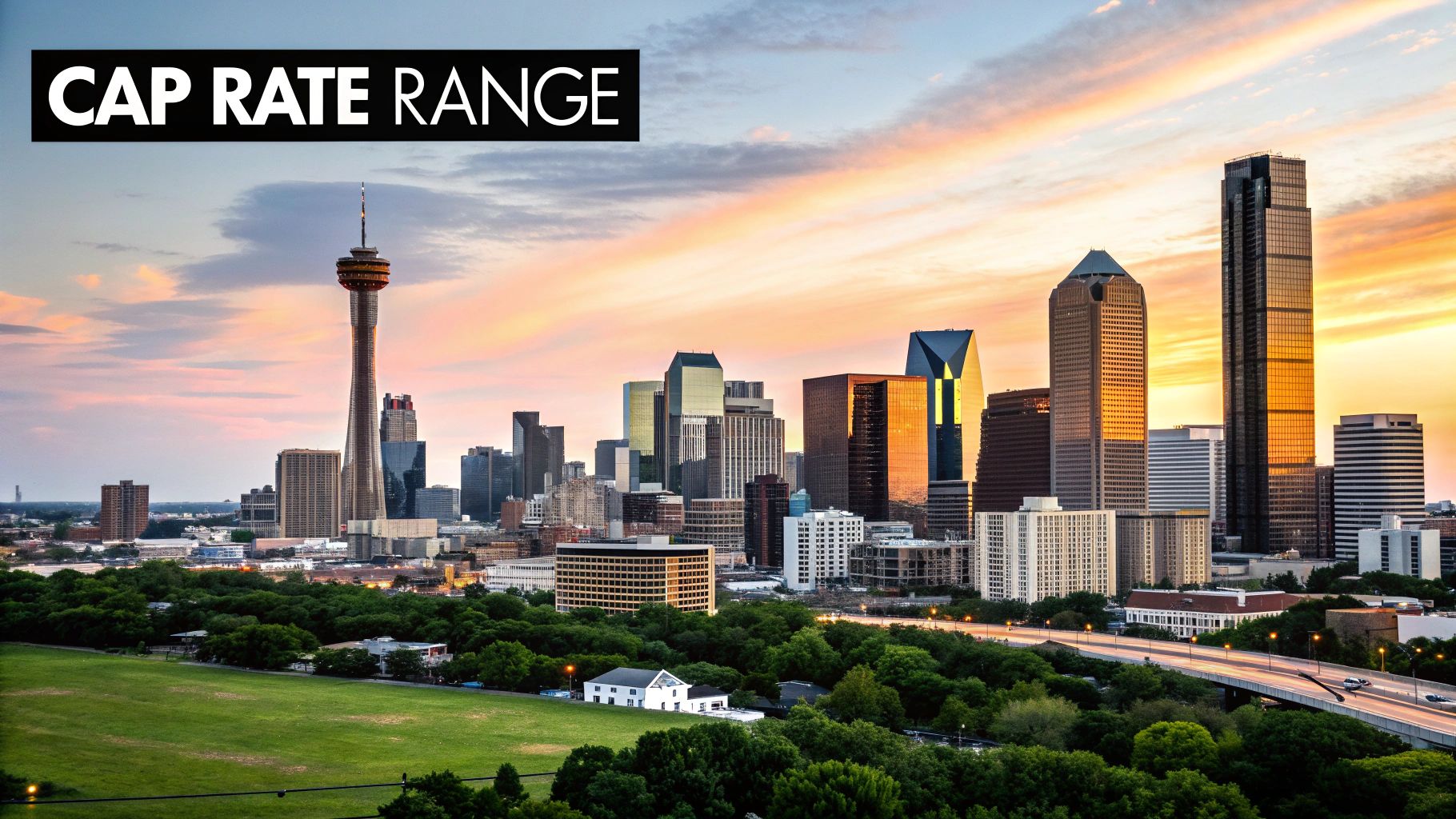 Dallas skyline with Arts District highlighted