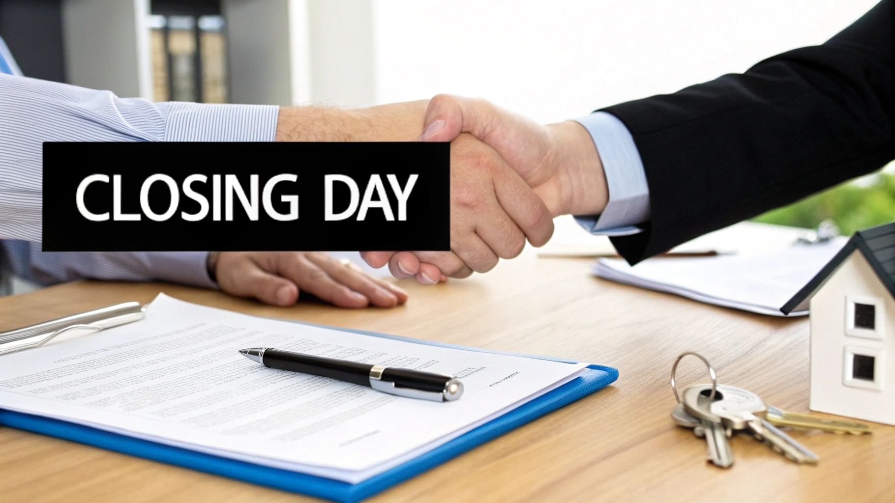 A couple signing documents at a real estate closing in Dallas, TX.