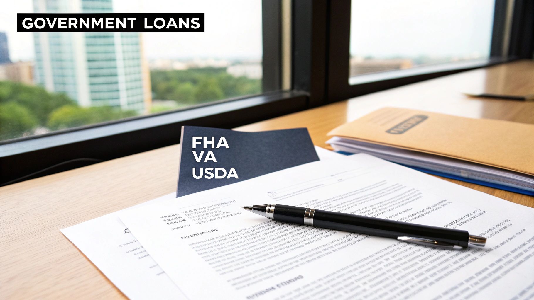 A diverse group of individuals reviewing mortgage documents in a bright, modern Dallas office.