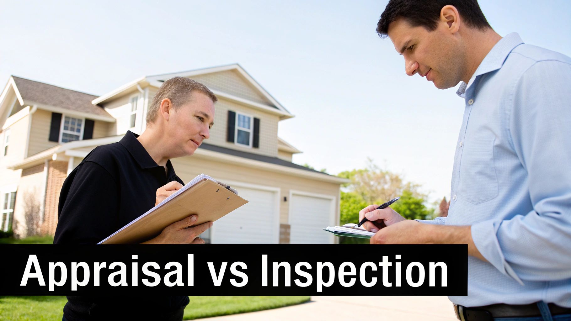 Two people reviewing a home blueprint in a modern kitchen