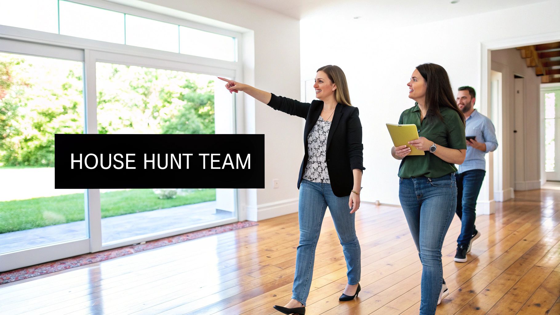 Two friends looking at a house for sale in a Dallas neighborhood.