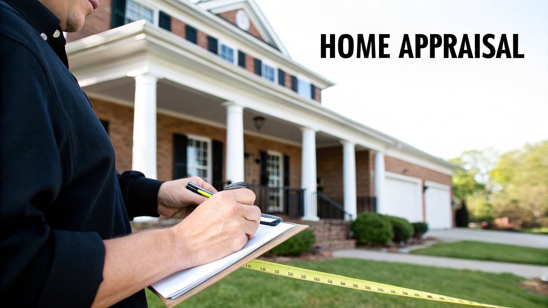 A licensed appraiser examining the exterior of a modern Dallas home