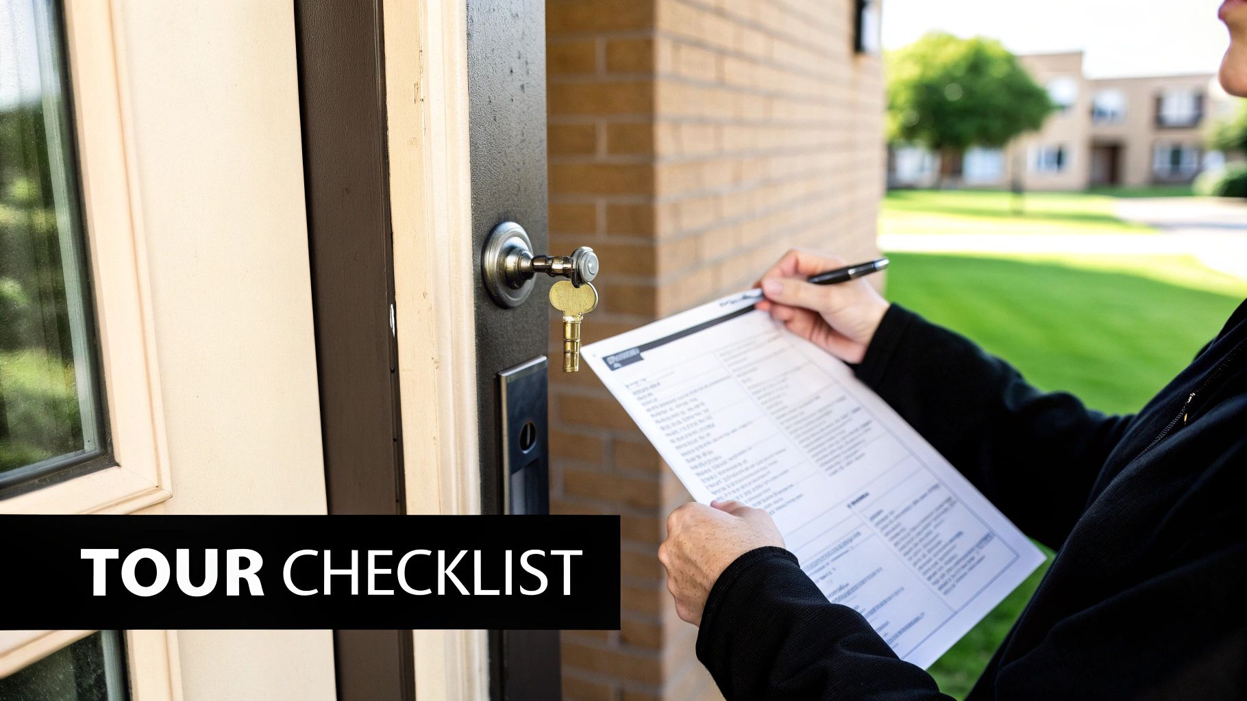 A person inspecting the interior of a modern apartment.