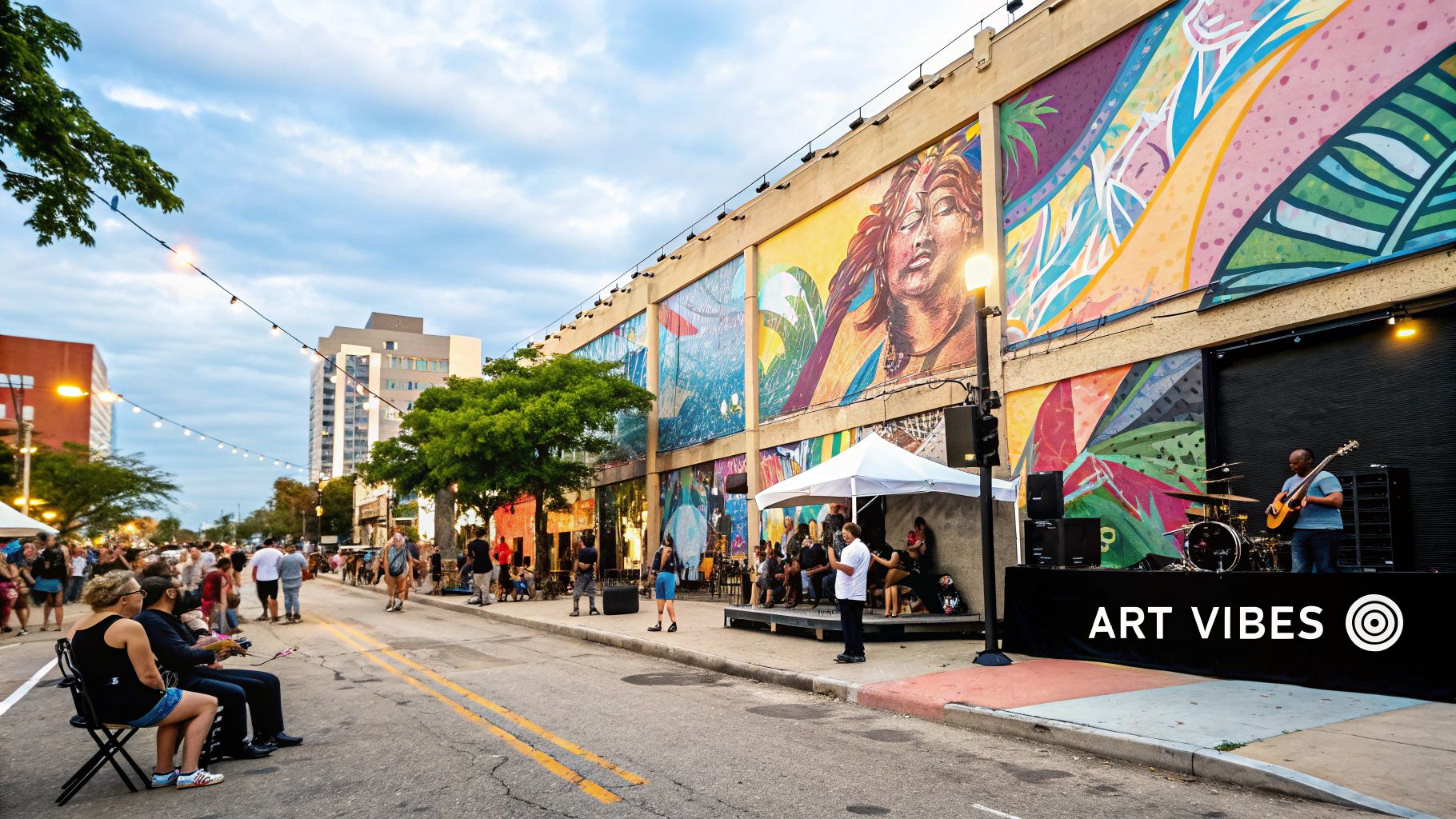 A vibrant street in Deep Ellum known for its murals and unique storefronts. 9 Dallas Best Places