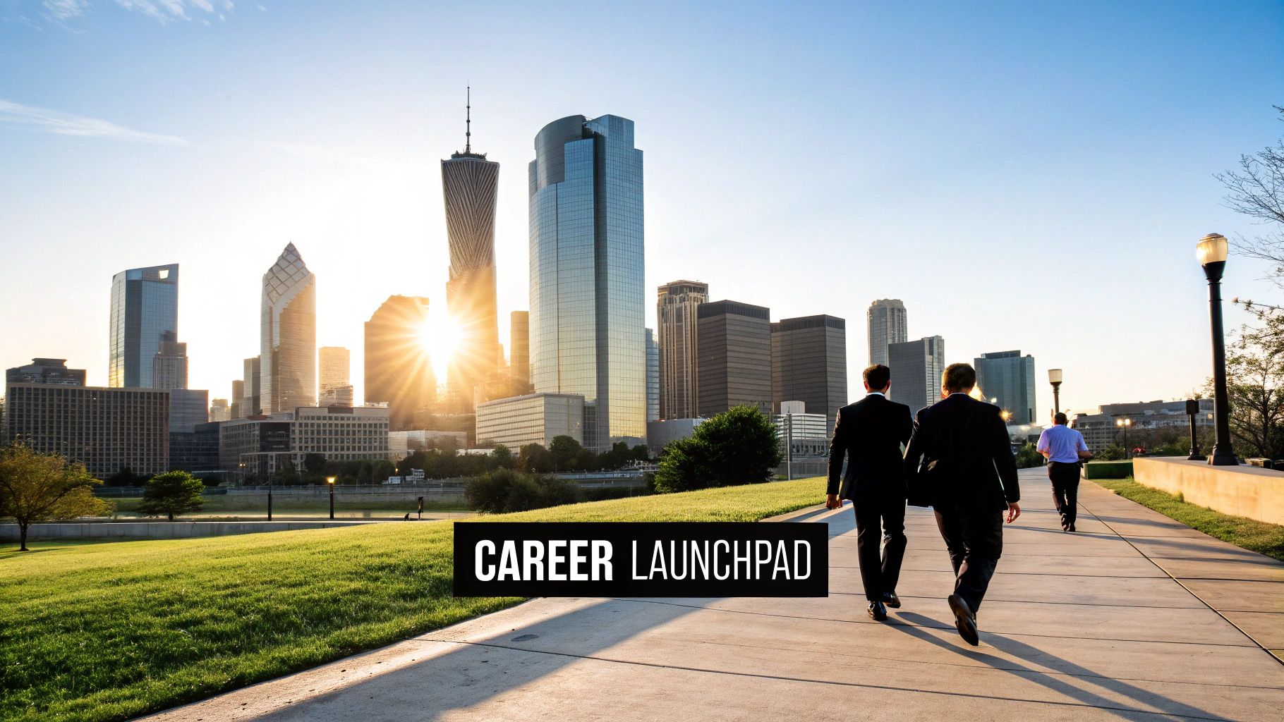 A panoramic view of the Dallas skyline at dusk, showcasing its modern architecture and vibrant city lights.