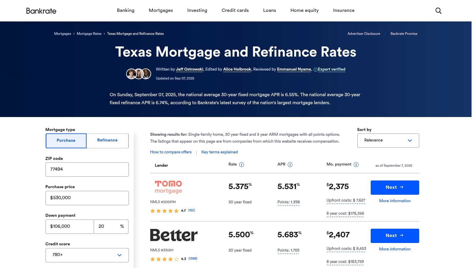 Bankrate ā Texas Mortgage Rates and Lender Comparison,Best Mortgage Lenders in Dallas,