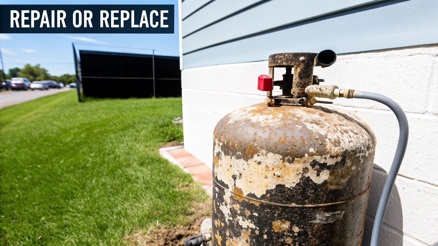 A clean, new water pressure tank installed in a utility space.