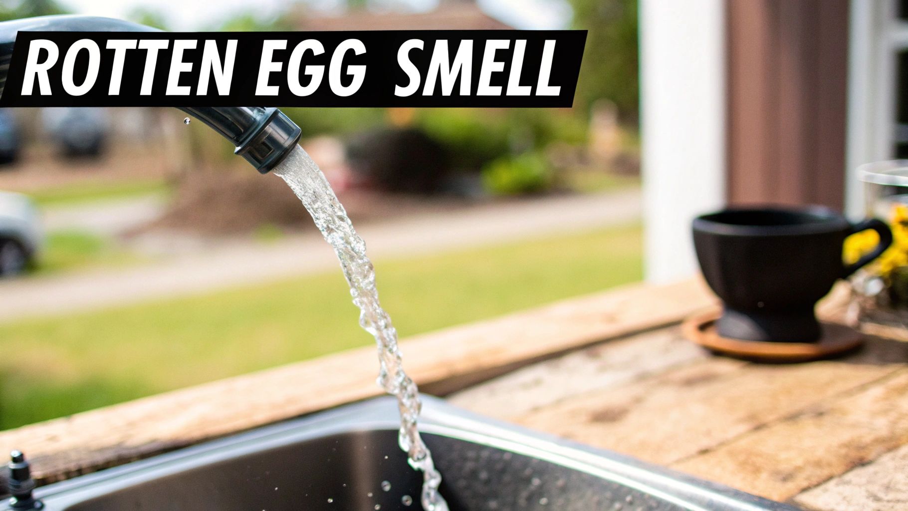 A faucet running clear water into a glass, symbolizing clean well water