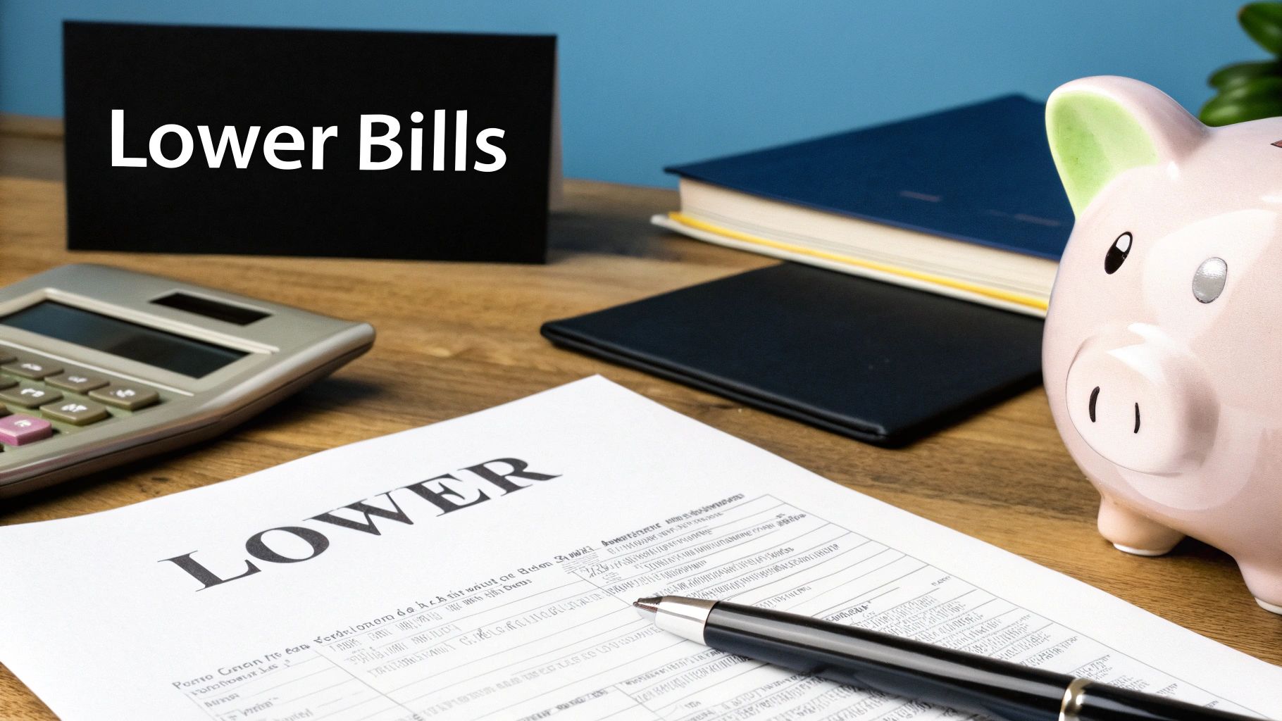 A piggy bank next to a glass of clean water, symbolizing savings.