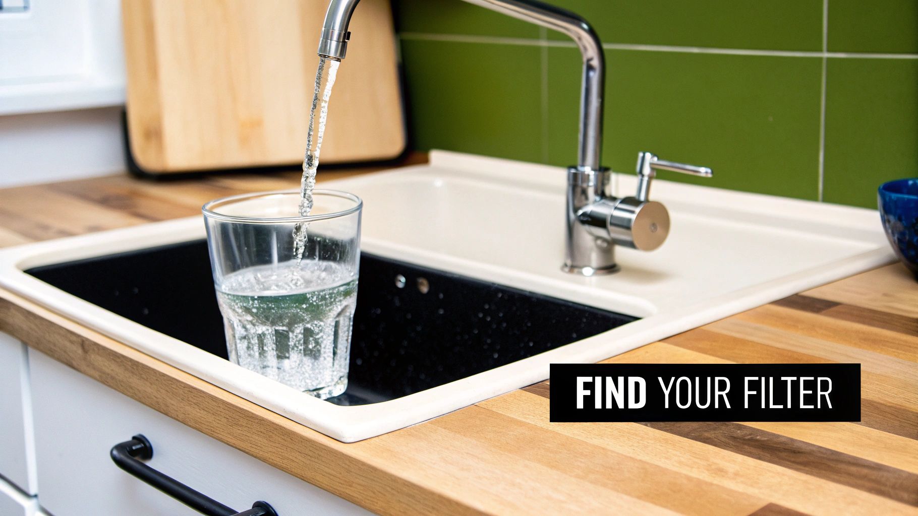 A modern kitchen sink with a dedicated faucet for filtered water, symbolizing clean water at home.