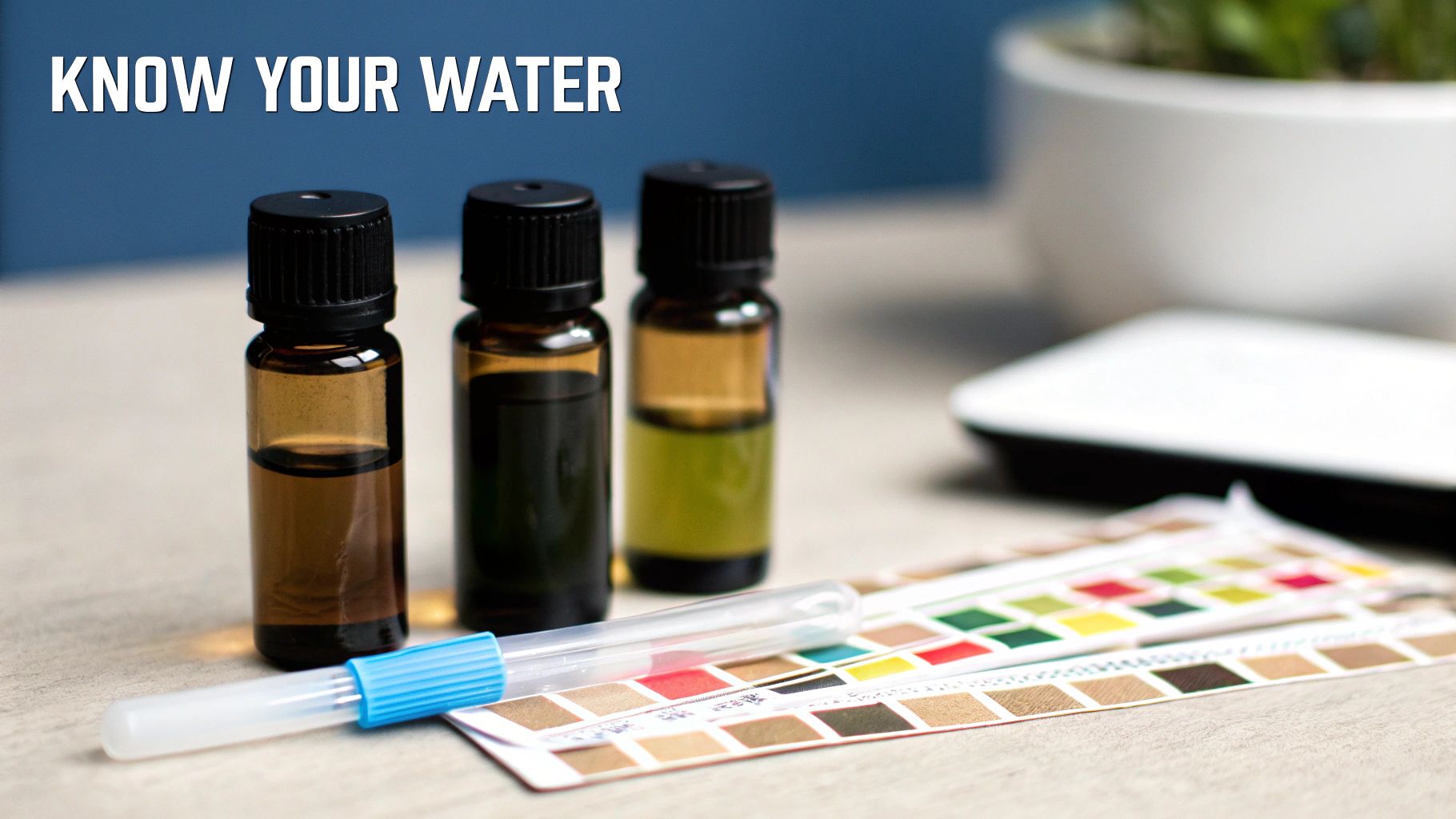 A glass of clear water being held up to the light, illustrating the hidden nature of many water contaminants.