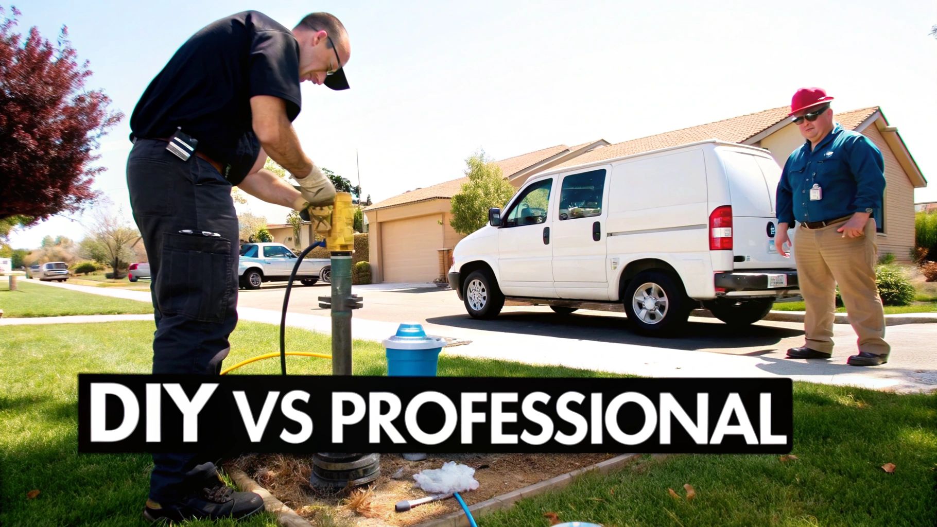 A person examining the wiring of a well water pump.