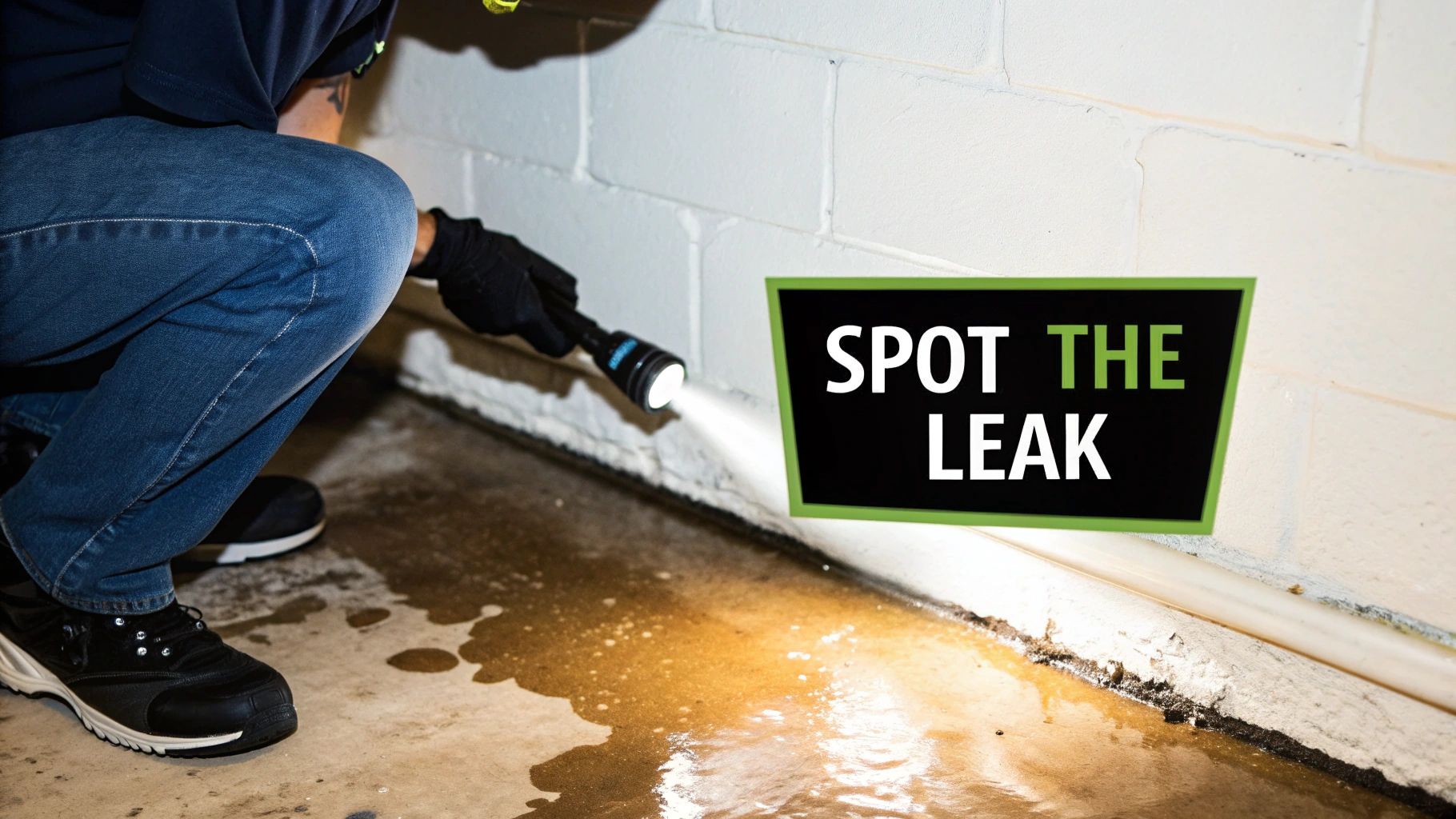 A person inspecting a water stain on a ceiling, indicating a hidden leak.