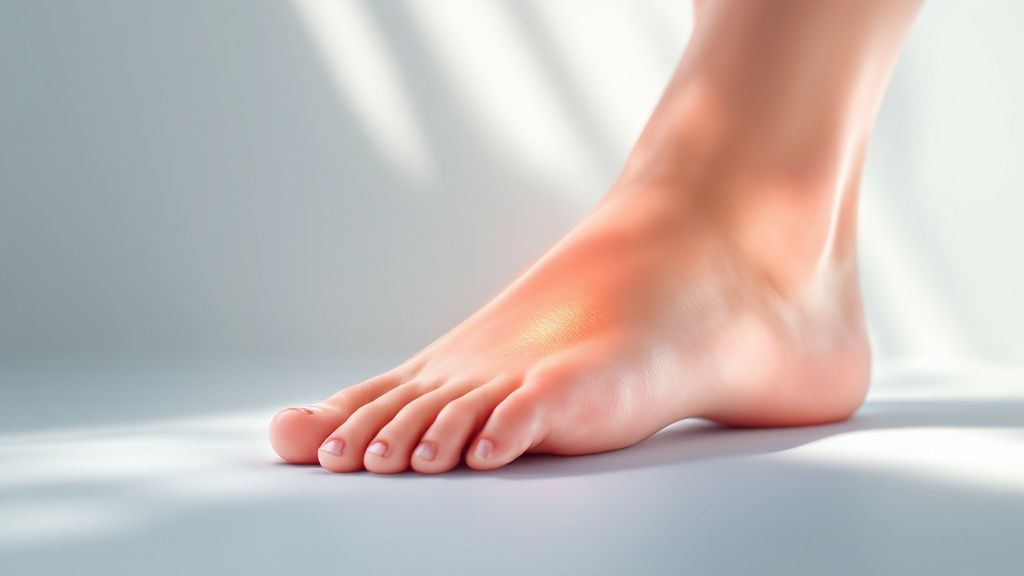 Zápal šliach na nohe znázornený na anatomickom modeli chodidla.