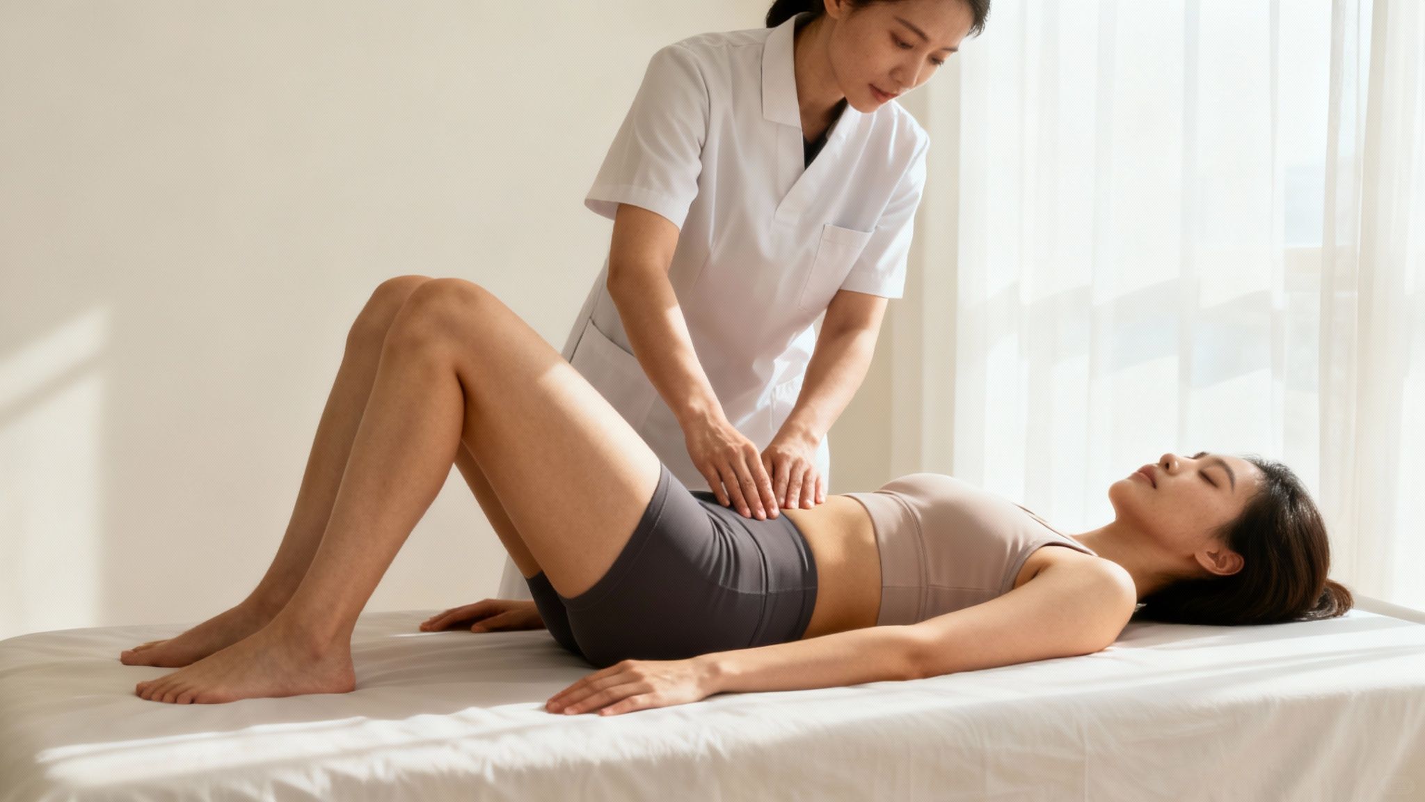 Pacient vykonáva jemné rehabilitačné cvičenia pod dohľadom fyzioterapeuta
