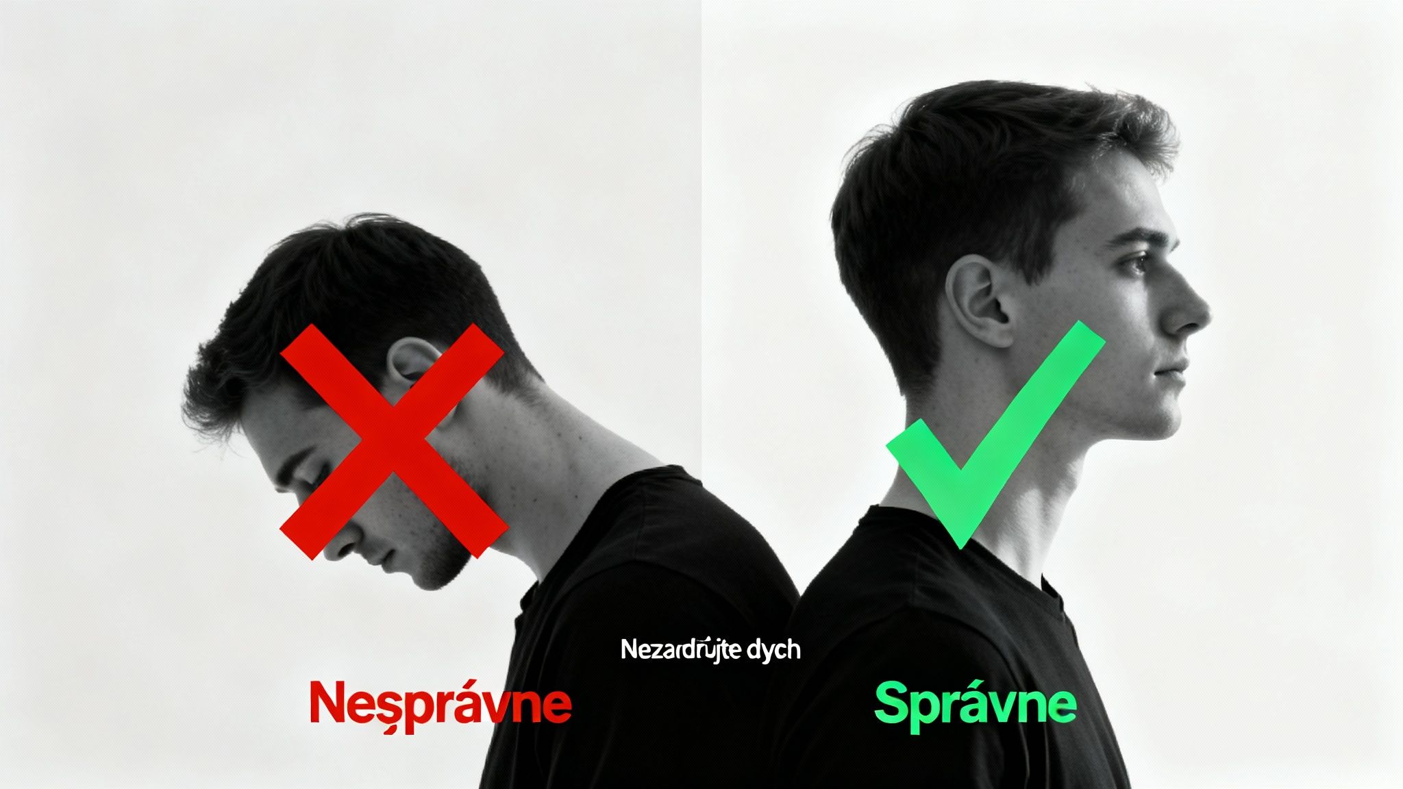 Ilustrácia porovnáva správne a nesprávne držanie hlavy a krku pre lepšiu pozíciu.