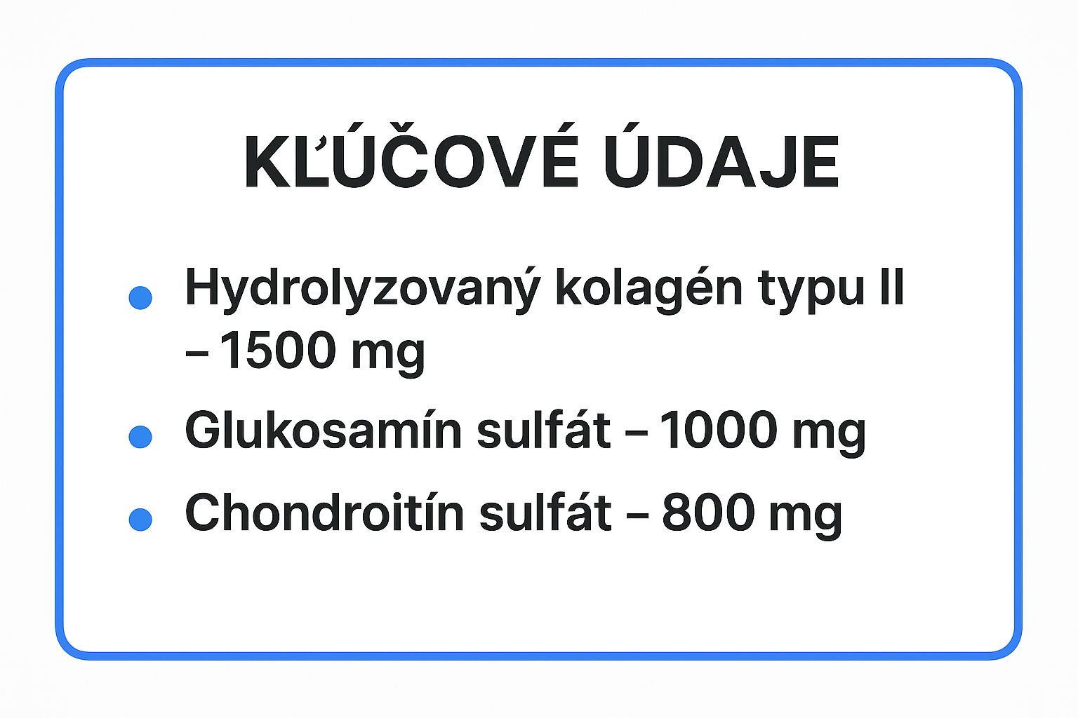 Infographic showing key data about Bioaktivní peptidy kolagenu typu II s komplexem pro klouby