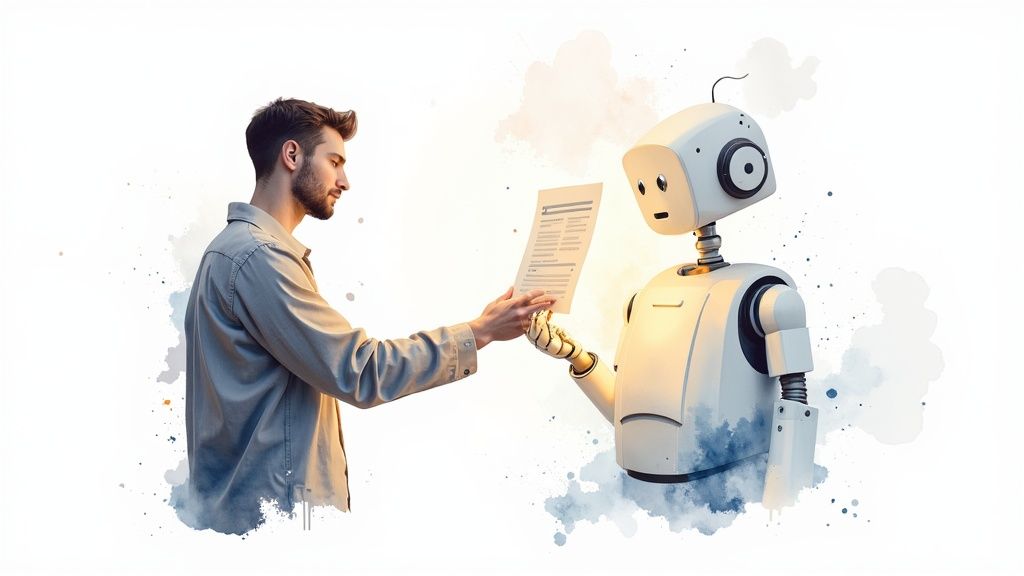 A stylized brain icon with circuits, symbolizing the training of an AI chatbot.