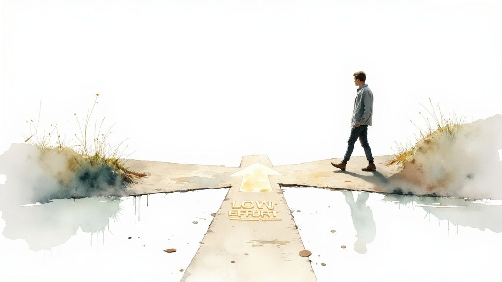 A person easily navigating a smooth, winding path, representing a low-effort customer journey.