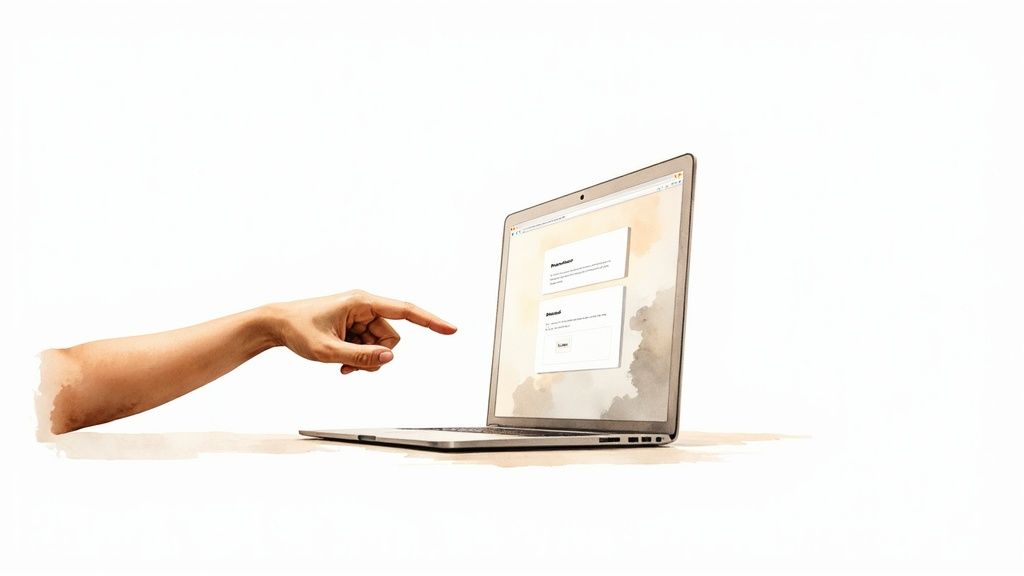 A person filling out a lead capture form on a laptop screen, symbolizing the digital interaction between a business and a potential customer.