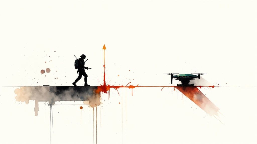 A digital illustration showing a game level being built within a conversational AI editor