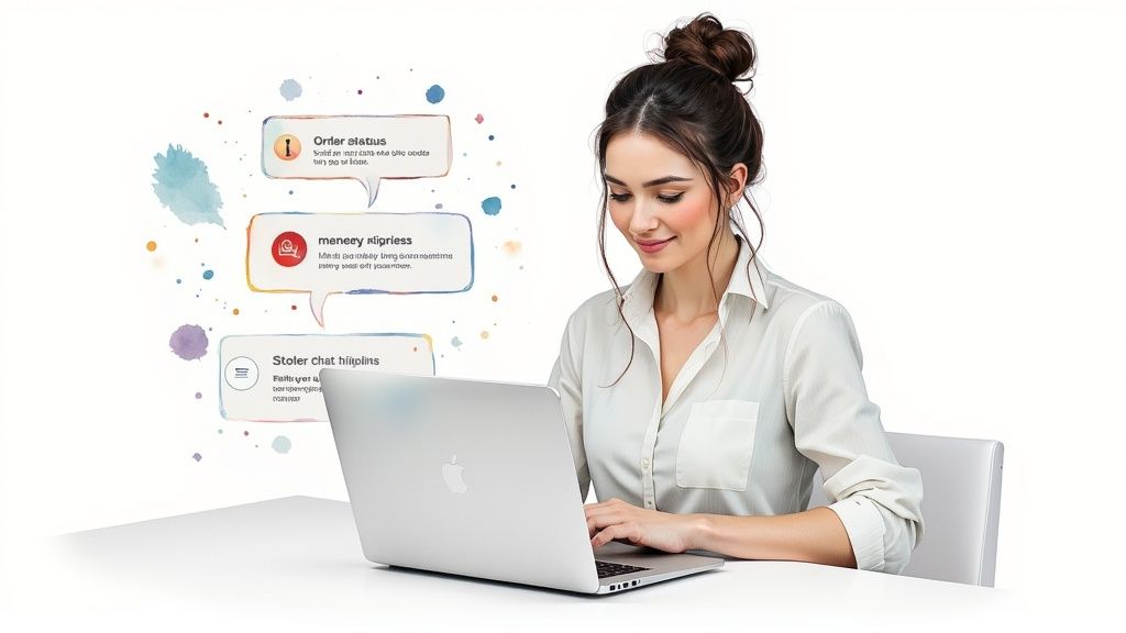 A person interacting with a chatbot on a laptop, symbolizing enhanced e-commerce customer support.